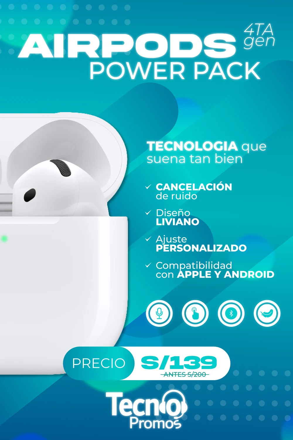 AirPods 4ra Generación +Cubo C 20W+ Cable C a C + Case — foto 4