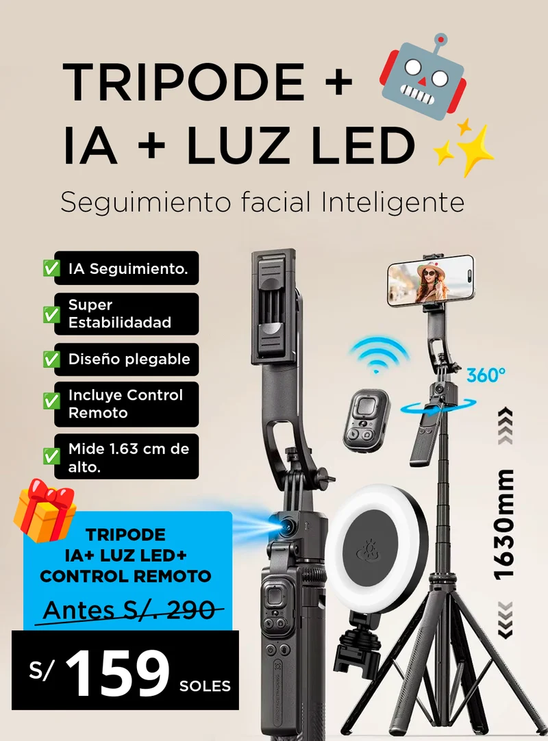 Trípode con seguimiento facial automático 🤖 IA + Giro 360° — foto 1
