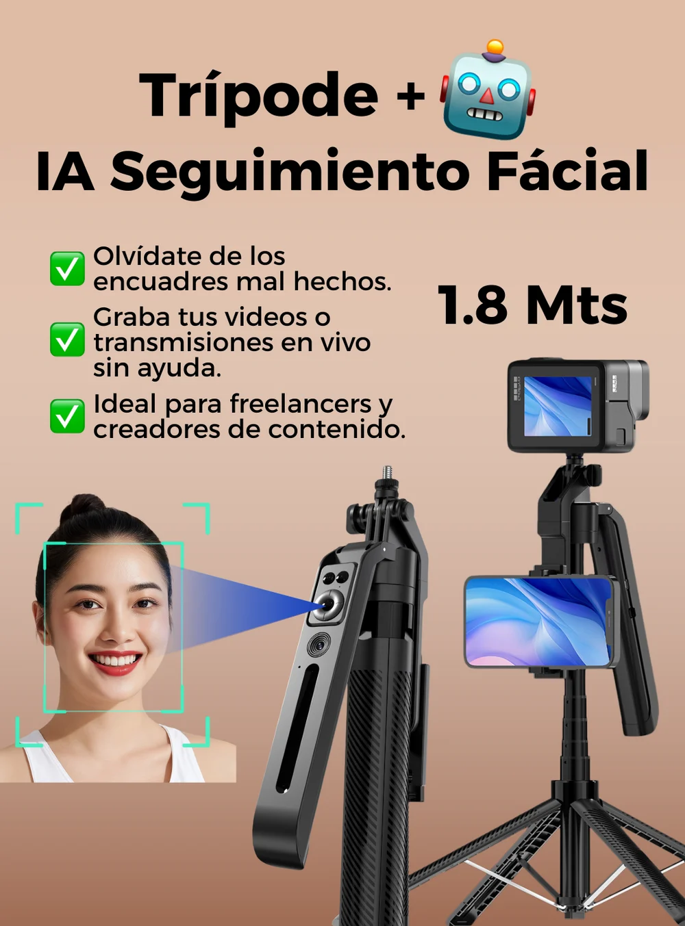 Trípode con seguimiento facial automático 🤖 IA + Giro 360° — foto 6